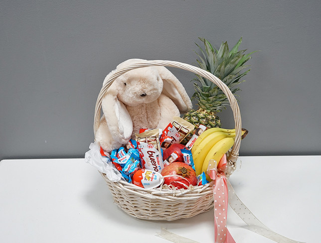 Basket with fruits, sweets, and bunny (on order, 24 hours) photo